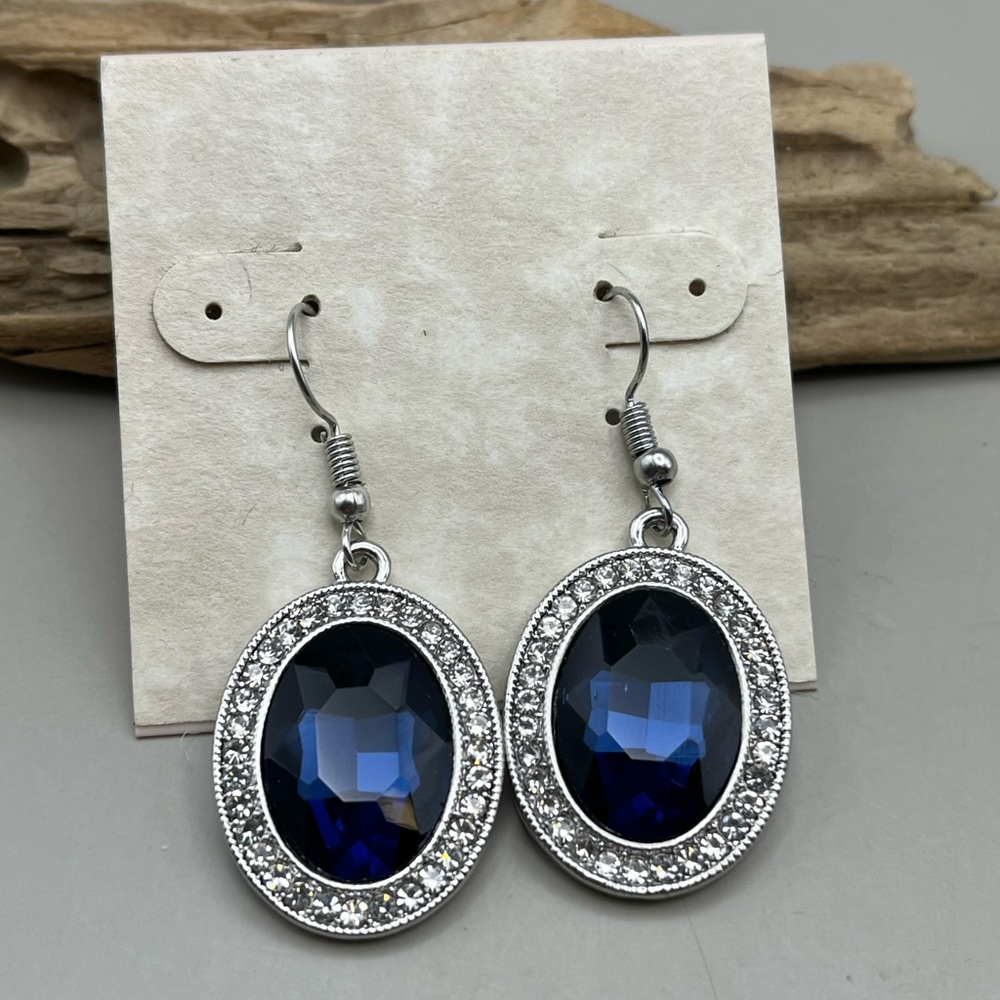 Elegant Silver and Blue Oval Earrings